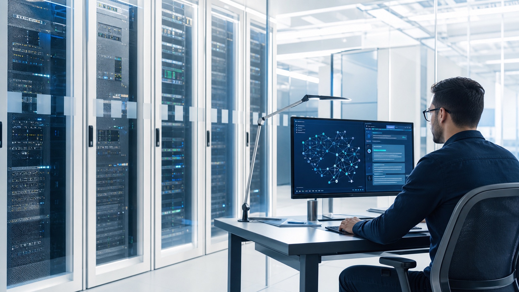 Engineer operating a secure on-premise AI system in a private data center